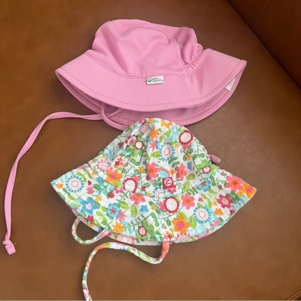 Zutano Baby Green Sprouts Baby Girl Baby Sun Hat Bonnet 0-6 months Pink Cotton